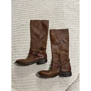 Mariano Renzi Leather Crisscross Buckle Tall Boots Womens Sz 8 aka 38 9205 Brown